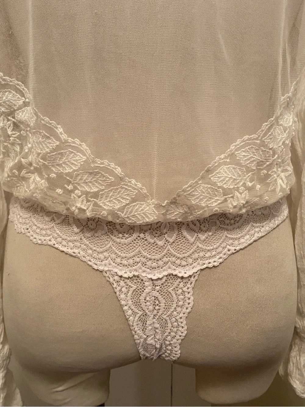 Free People White Floral Lace Top with Sheer Detail